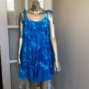 Blue tie dye dress with tie shoulder detail. Small